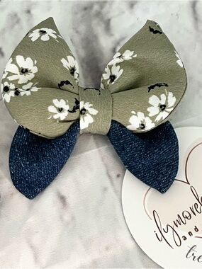Butterfly Hair Bows, Floral Fabric Hair Accessories (3 Inch) upcycled denim